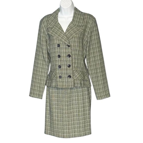 Vintage 80s LA BELLE Tweed Skirt Suit Size 9 Double Breasted Jacket Retro Career - Picture 1 of 11